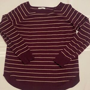 Women's Pink Clover Lightweight Maroon Striped Sweater - Large